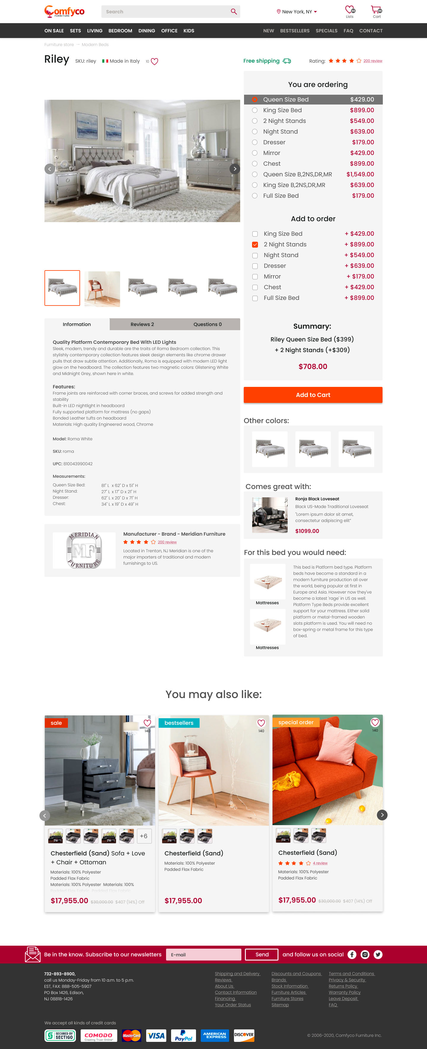 Comfyco furniture eCommerce website's product page