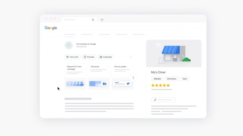 Example of managing a company from a SERP page